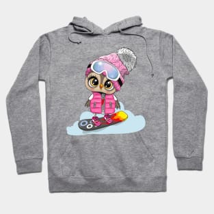 Cute owl on a snowboard Hoodie